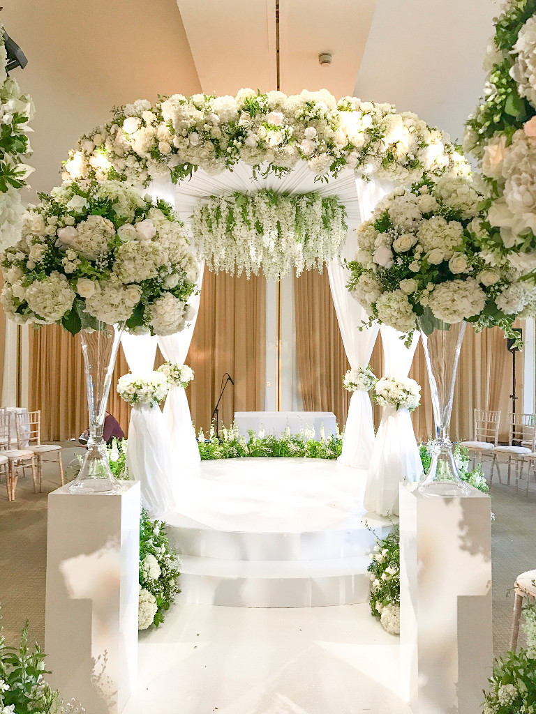 Chuppah of White Flowers for a Wedding at The Grove Hotel