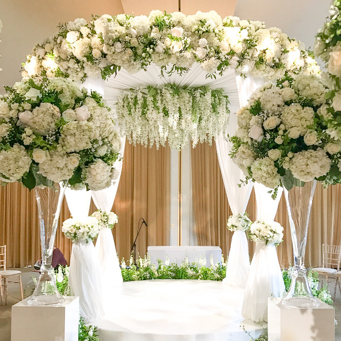 Chuppah of White Flowers for a Wedding at The Grove Hotel
